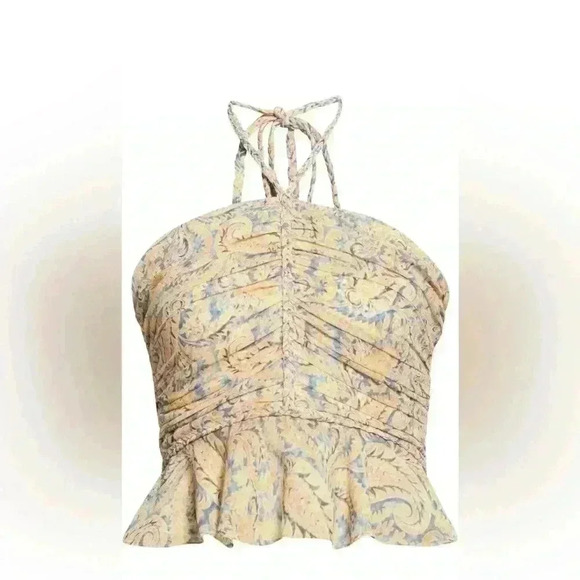 New VERONICA BEARD Arienne Paisley Silk Halter Top Yellow Size 16 - Picture 5 of 13